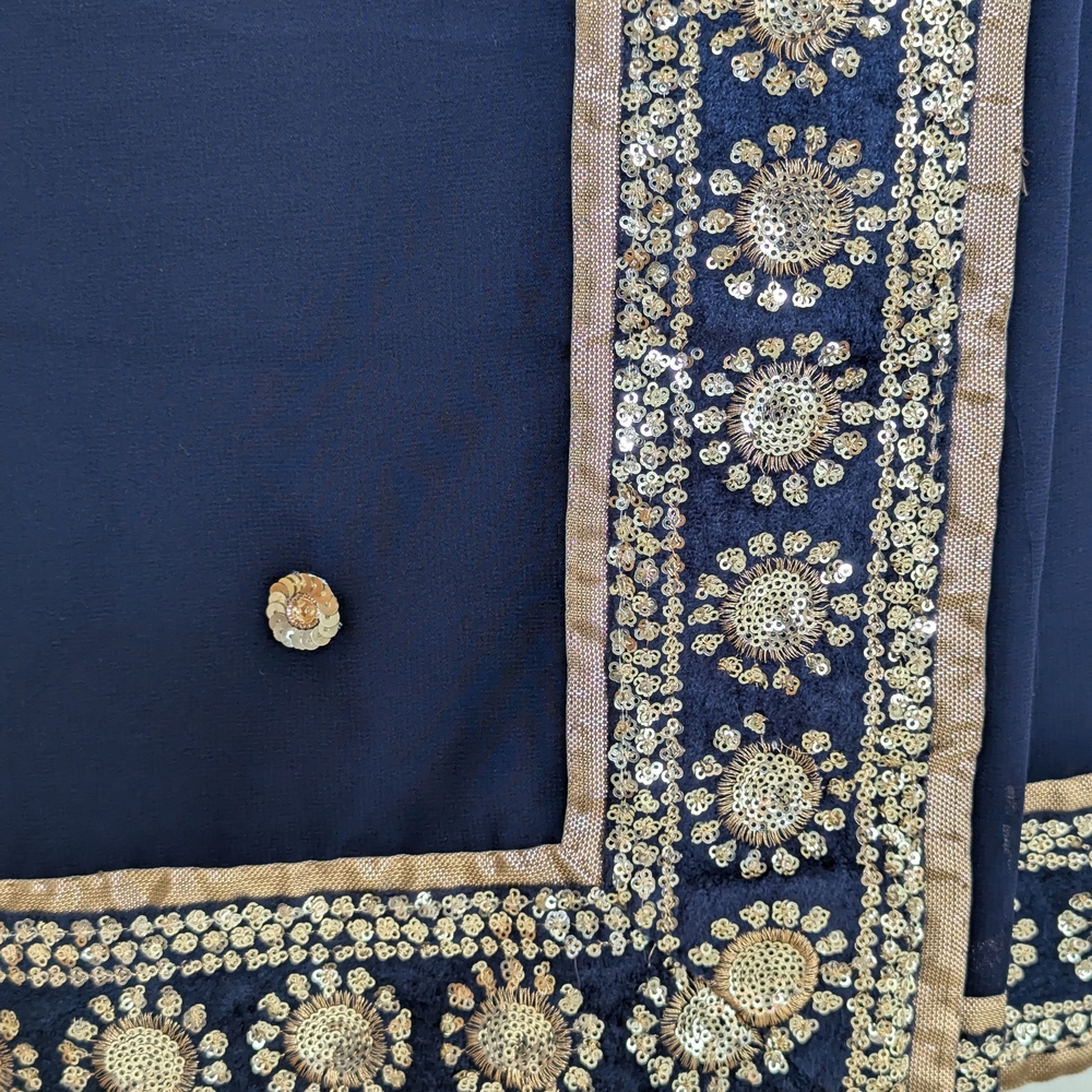 Elegant Navy Blue and Gold Embroidered Women's Sari With Blouse